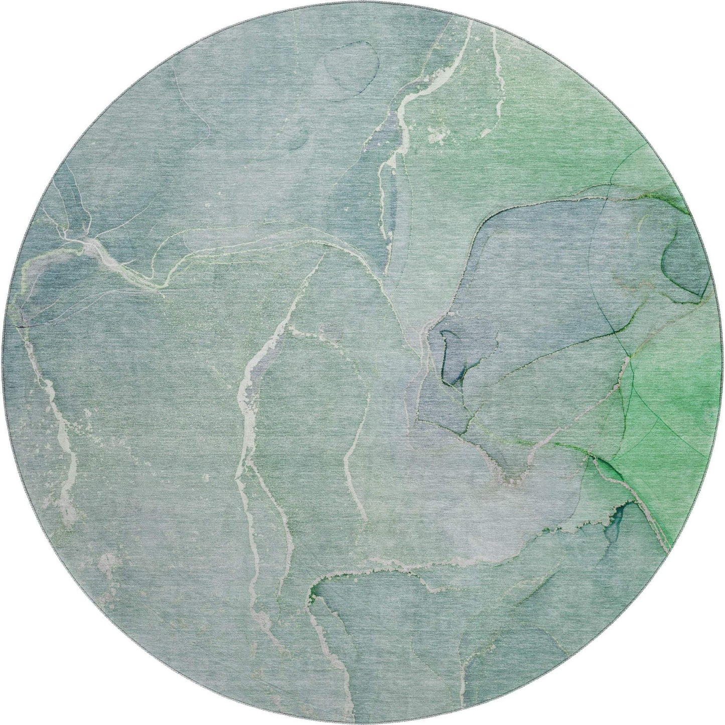 8' Teal And Ivory Abstract Washable Round Rug With UV Protection - HomeRoots - Flyclothing LLC
