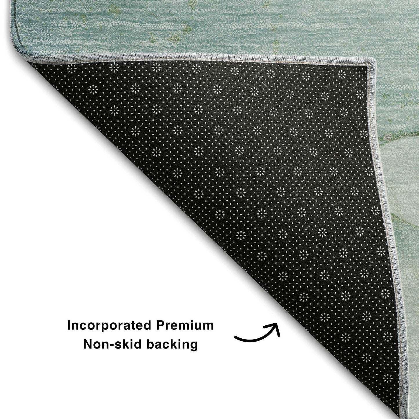 8' Teal And Ivory Abstract Washable Round Rug With UV Protection - HomeRoots - Flyclothing LLC