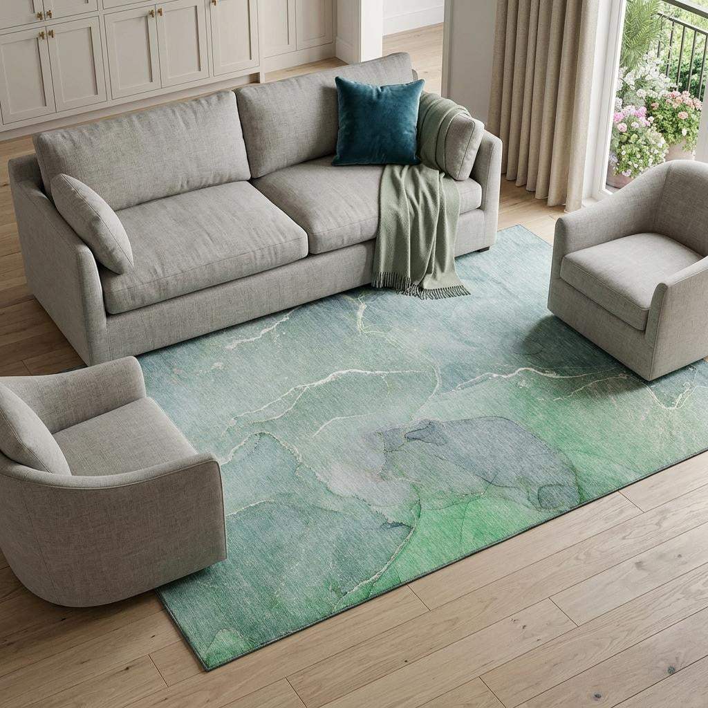 8' X 10' Teal And Ivory Abstract Washable Area Rug With UV Protection - HomeRoots - Flyclothing LLC