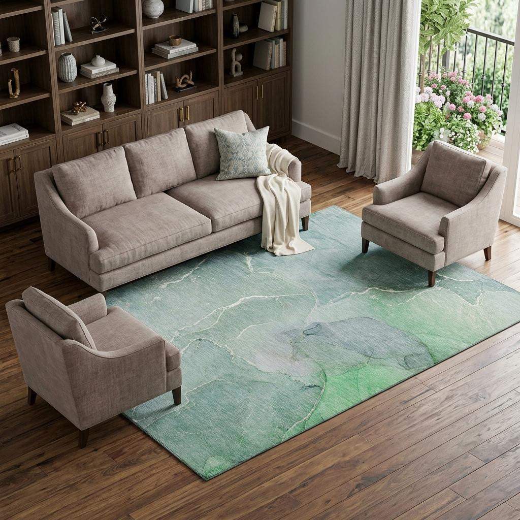 10' X 14' Teal And Ivory Abstract Washable Area Rug With UV Protection - HomeRoots - Flyclothing LLC