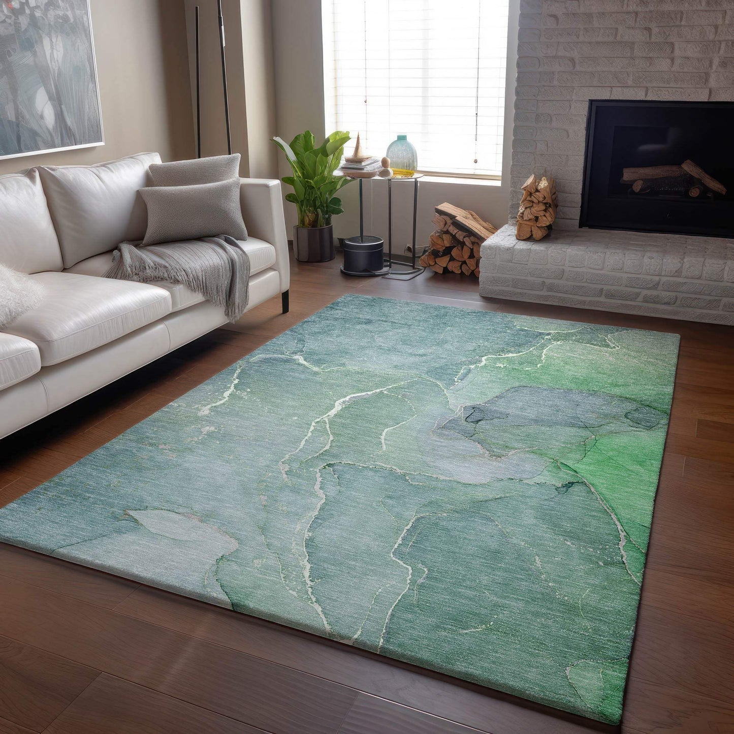 10' X 14' Teal And Ivory Abstract Washable Area Rug With UV Protection - HomeRoots - Flyclothing LLC