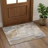 3' X 5' Beige And Ivory Abstract Washable Area Rug With UV Protection - HomeRoots - Flyclothing LLC