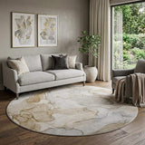 8' Beige And Ivory Abstract Washable Round Rug With UV Protection - HomeRoots - Flyclothing LLC