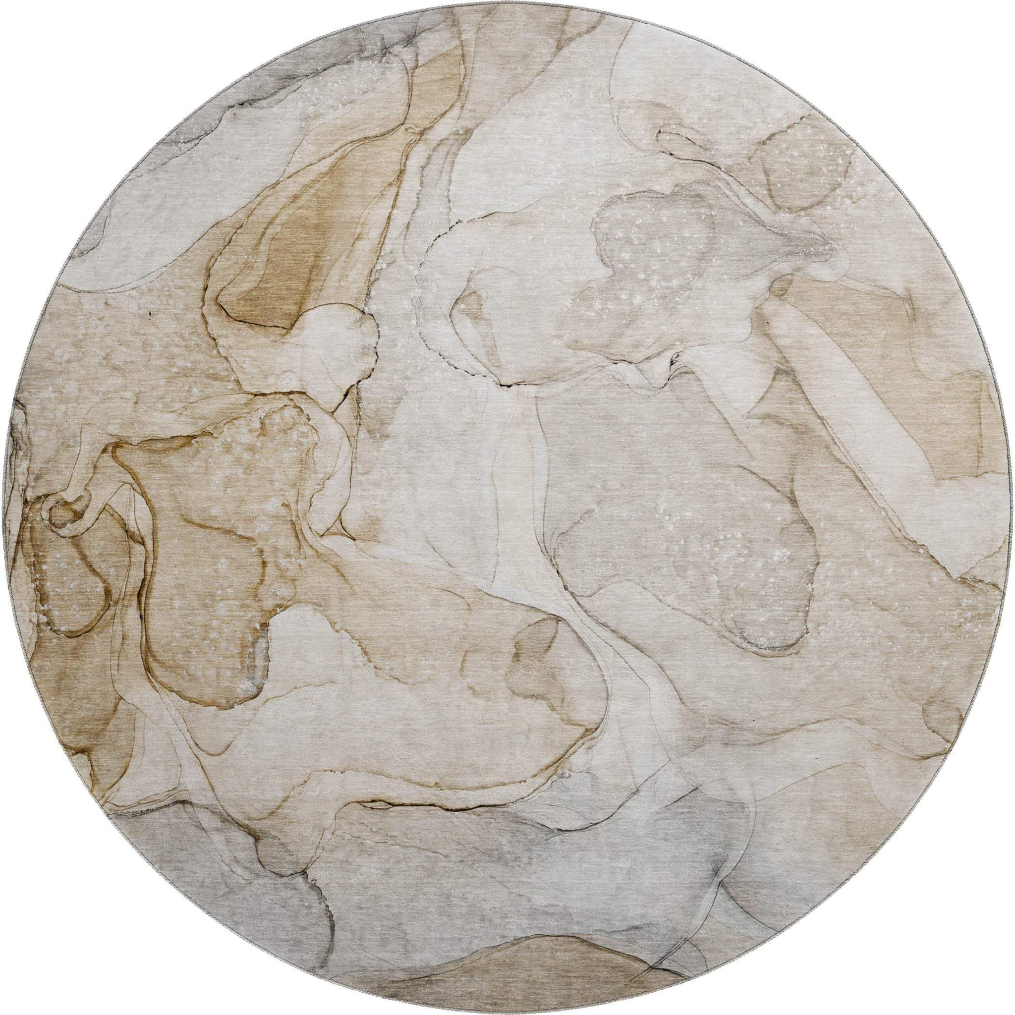 8' Beige And Ivory Abstract Washable Round Rug With UV Protection - HomeRoots - Flyclothing LLC