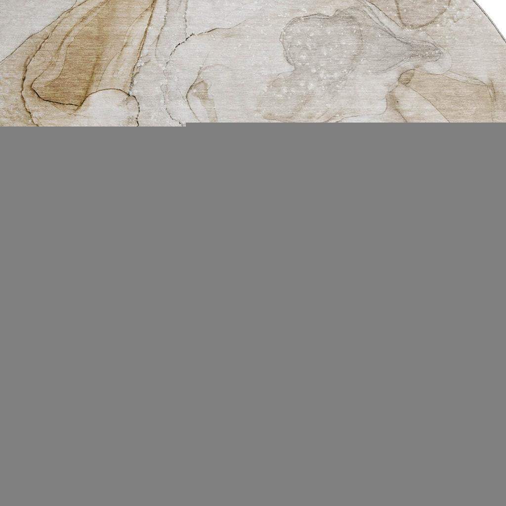 8' Beige And Ivory Abstract Washable Round Rug With UV Protection - HomeRoots - Flyclothing LLC