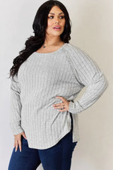 Basic Bae Full Size Ribbed Round Neck Slit T-Shirt - ShopBasicbae - Flyclothing LLC