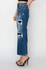 Risen Full Size High Rise Patch Detailed Wide Leg Crop Jeans - Trendsi - Flyclothing LLC