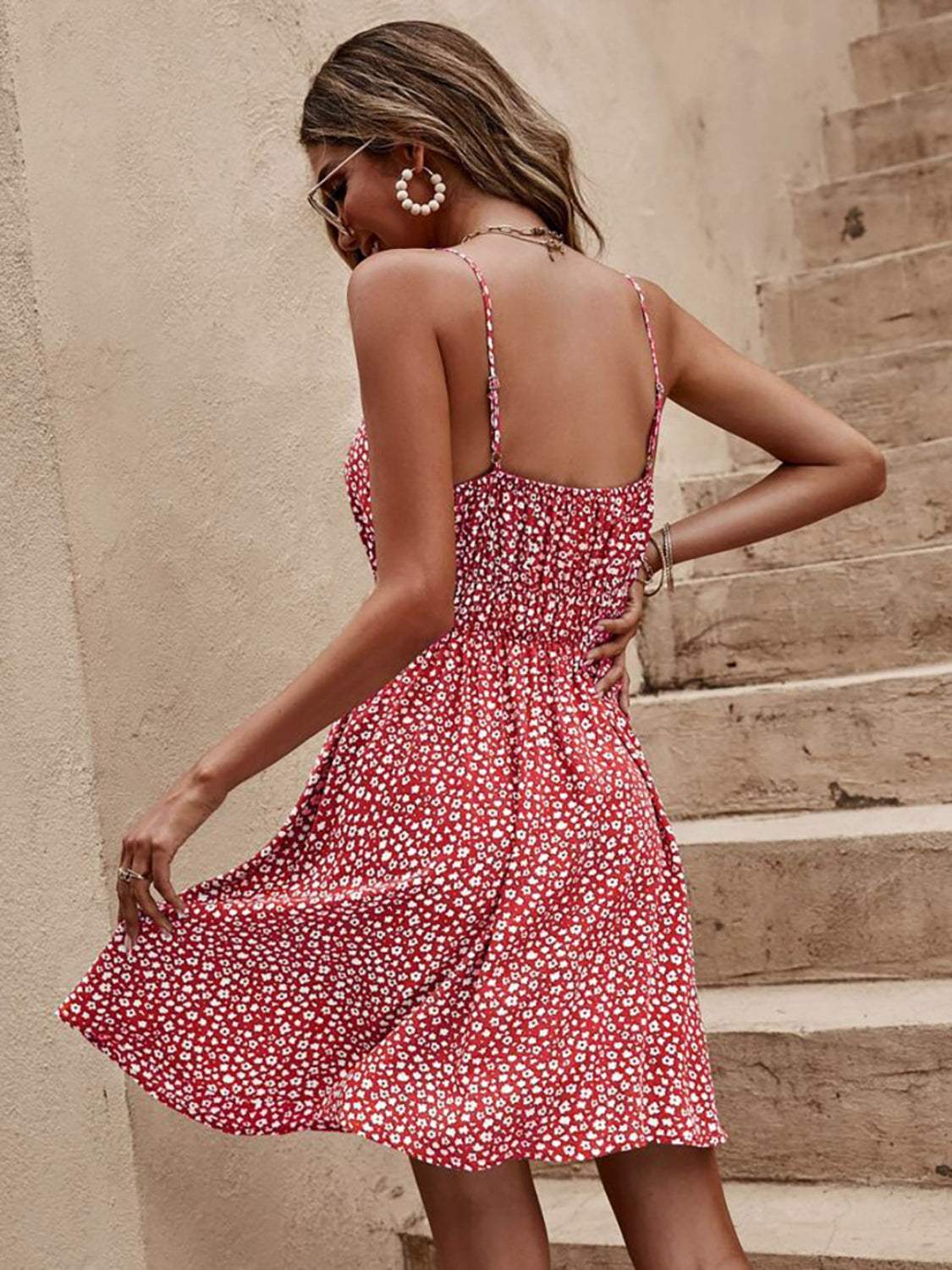 Floral V-Neck Mini Cami Dress - Trendsi - Flyclothing LLC