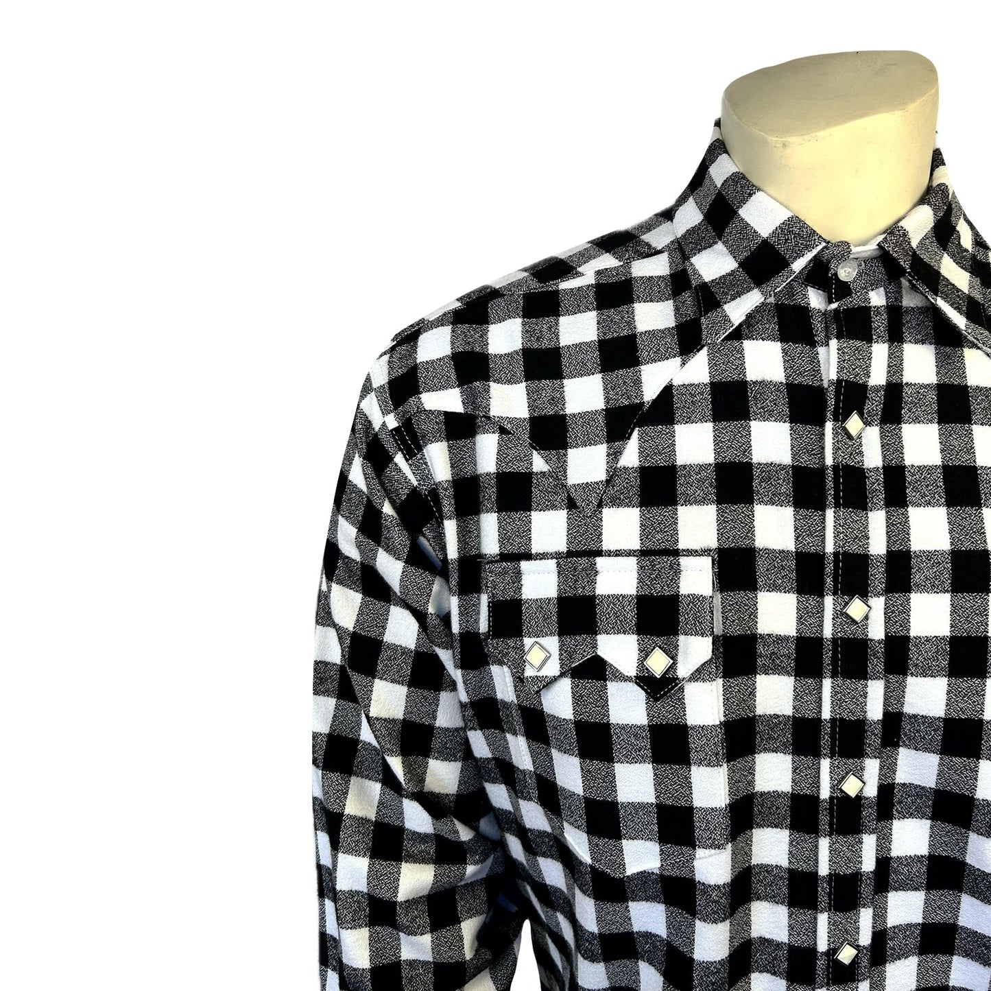 Rockmount Ranch Wear Men's Plush Flannel White & Black Buffalo Check Western Shirt - Rockmount Clothing - Flyclothing LLC
