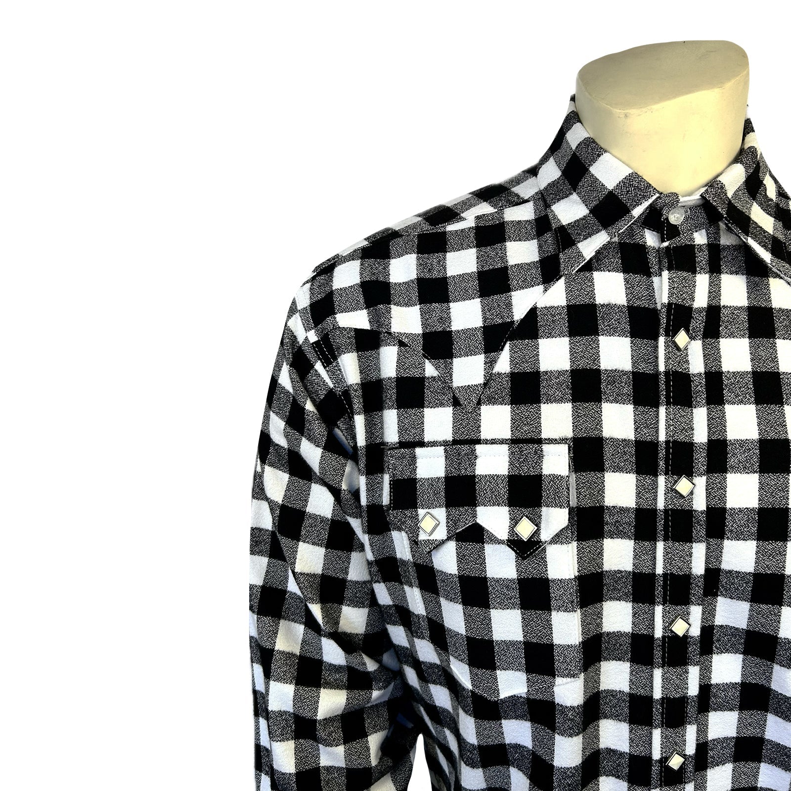 Rockmount Ranch Wear Men's Plush Flannel White & Black Buffalo Check Western Shirt - Rockmount Clothing - Flyclothing LLC