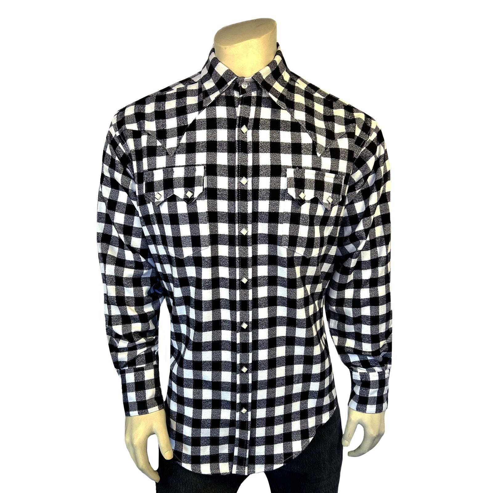 Rockmount Ranch Wear Men's Plush Flannel White & Black Buffalo Check Western Shirt - Rockmount Clothing - Flyclothing LLC