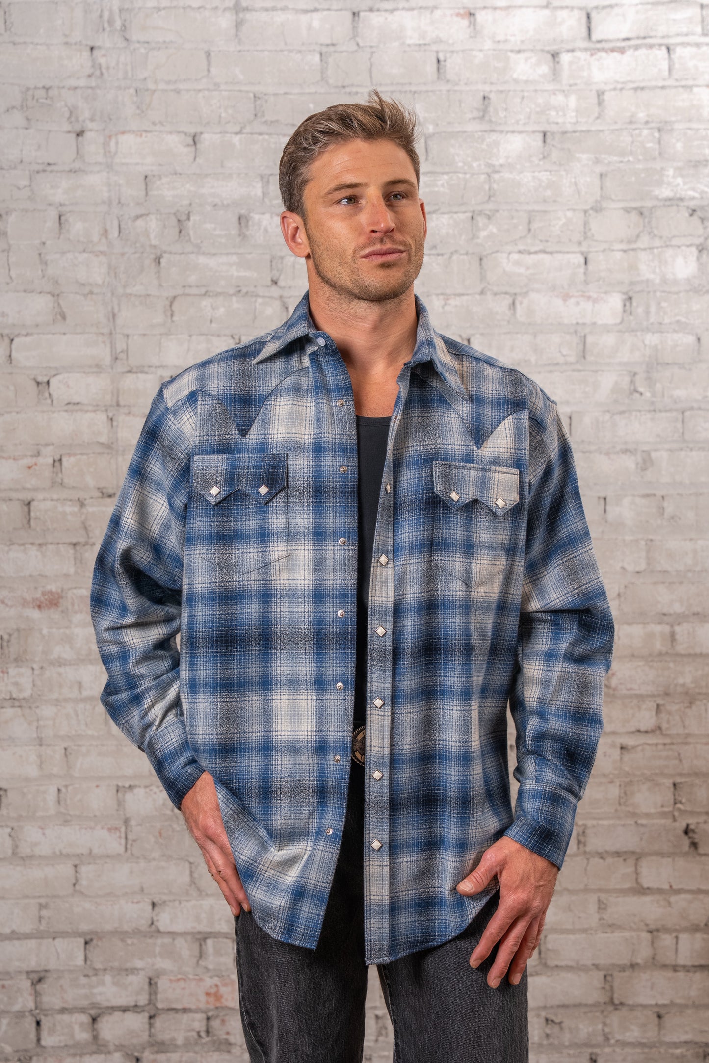 Rockmount Ranch Wear Men's Plush Flannel Blue & Grey Plaid Western Shirt - Rockmount Clothing - Flyclothing LLC