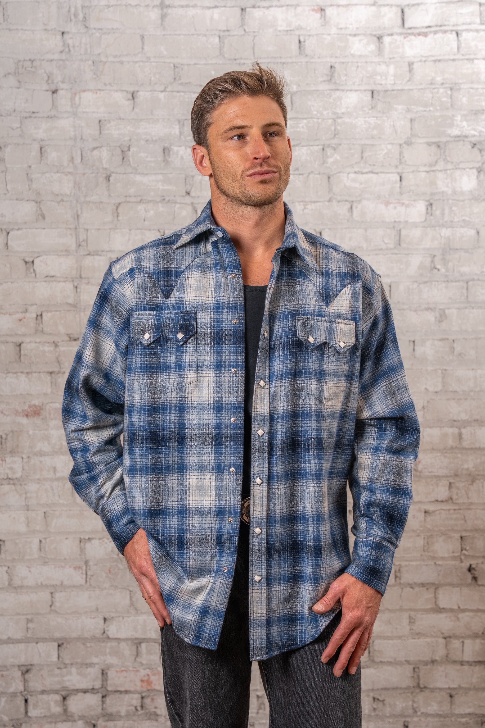 Rockmount Ranch Wear Men's Plush Flannel Blue & Grey Plaid Western Shirt - Rockmount Clothing - Flyclothing LLC