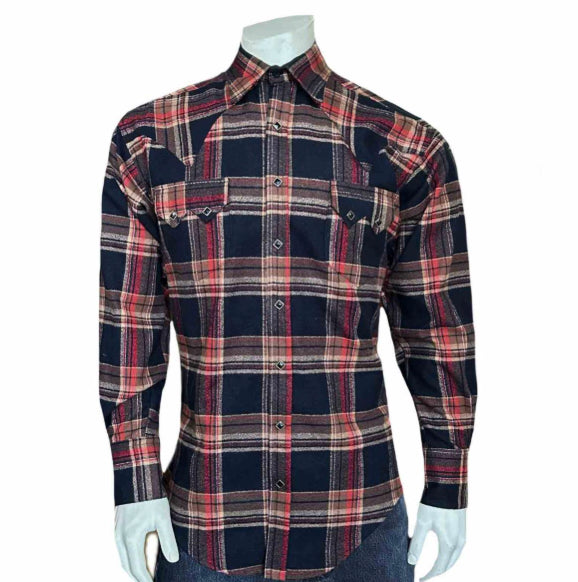 Rockmount Ranch Wear Men's Plush Flannel Brown & Black Plaid Western Shirt - Rockmount Clothing - Flyclothing LLC