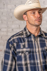 Rockmount Ranch Wear Men's Navy Fine Shadow Plaid Western Shirt - Rockmount Clothing - Flyclothing LLC
