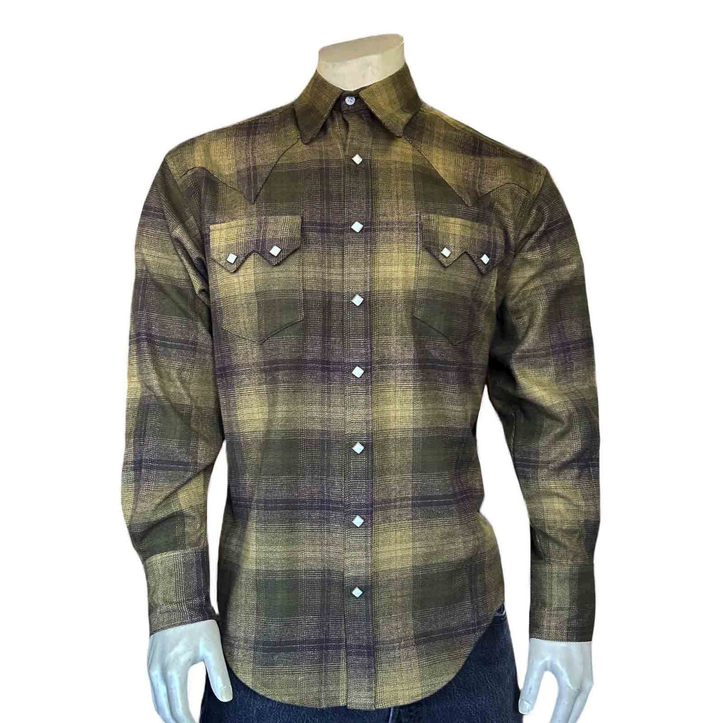 Rockmount Ranch Wear Men's Plush Flannel Olive & Grey Plaid Western Shirt - Rockmount Clothing - Flyclothing LLC