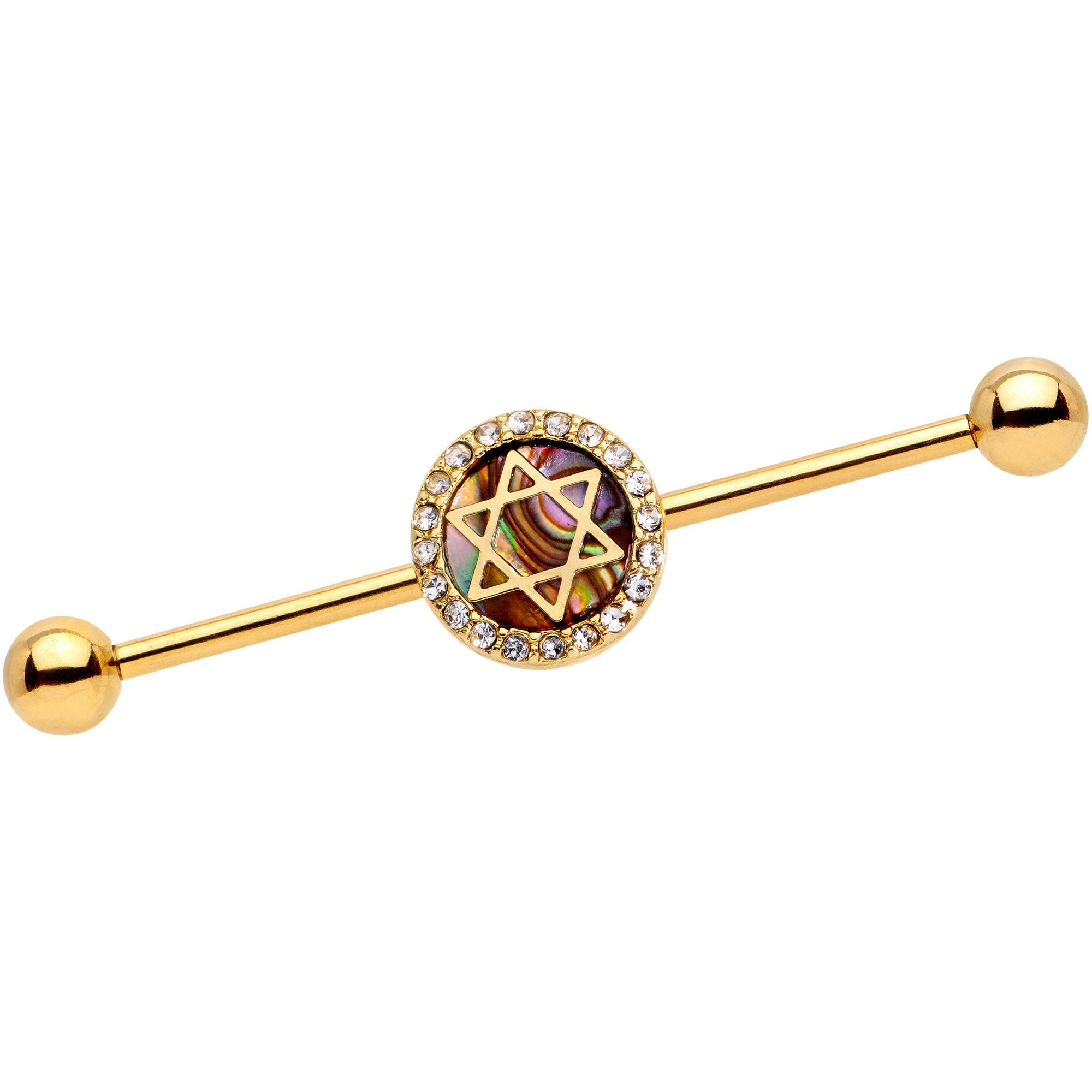 Clear Gem Star of David Gold Anodized Straight Industrial Barbell 38mm - BodyCandy - Flyclothing LLC