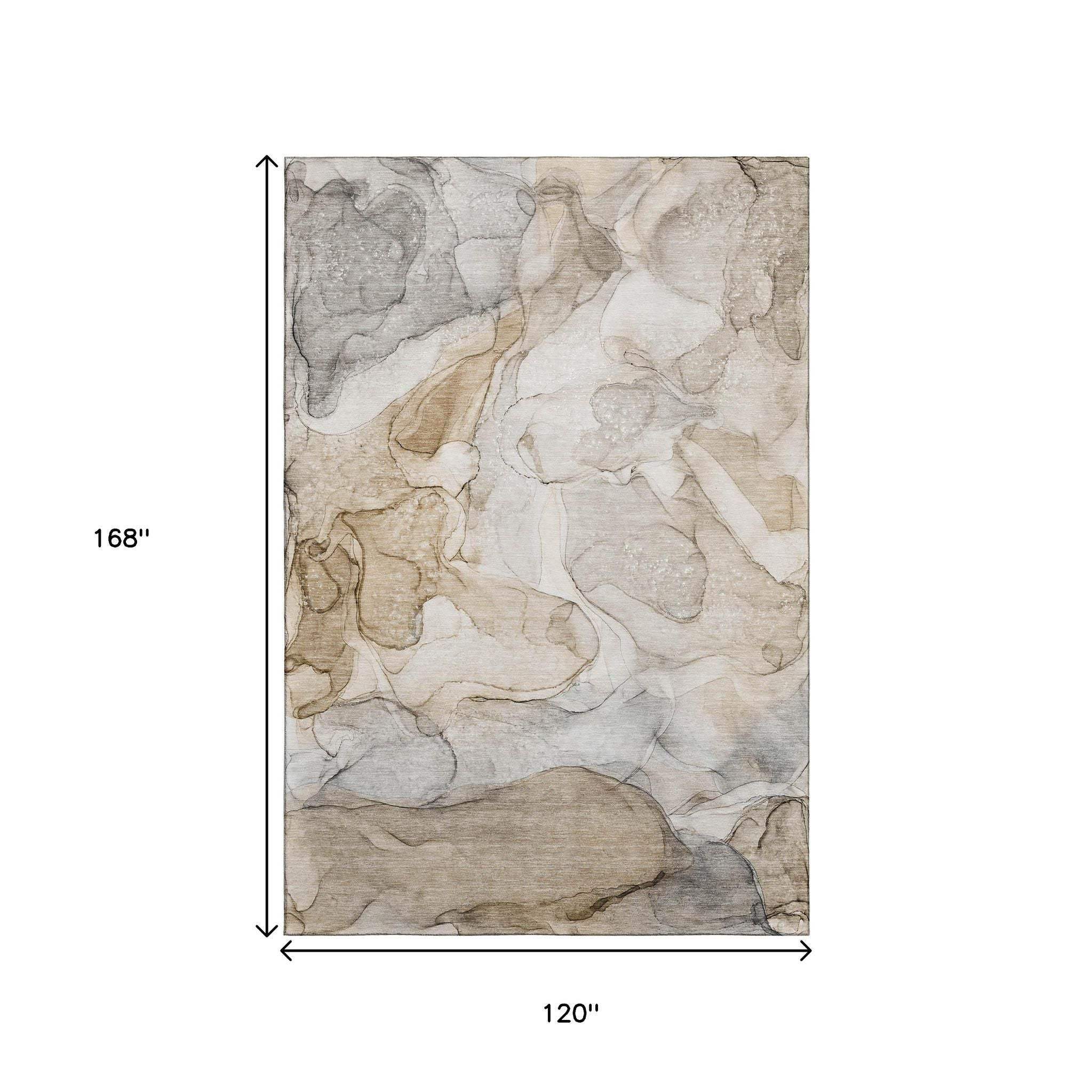 10' X 14' Beige And Ivory Abstract Washable Area Rug With UV Protection - HomeRoots - Flyclothing LLC