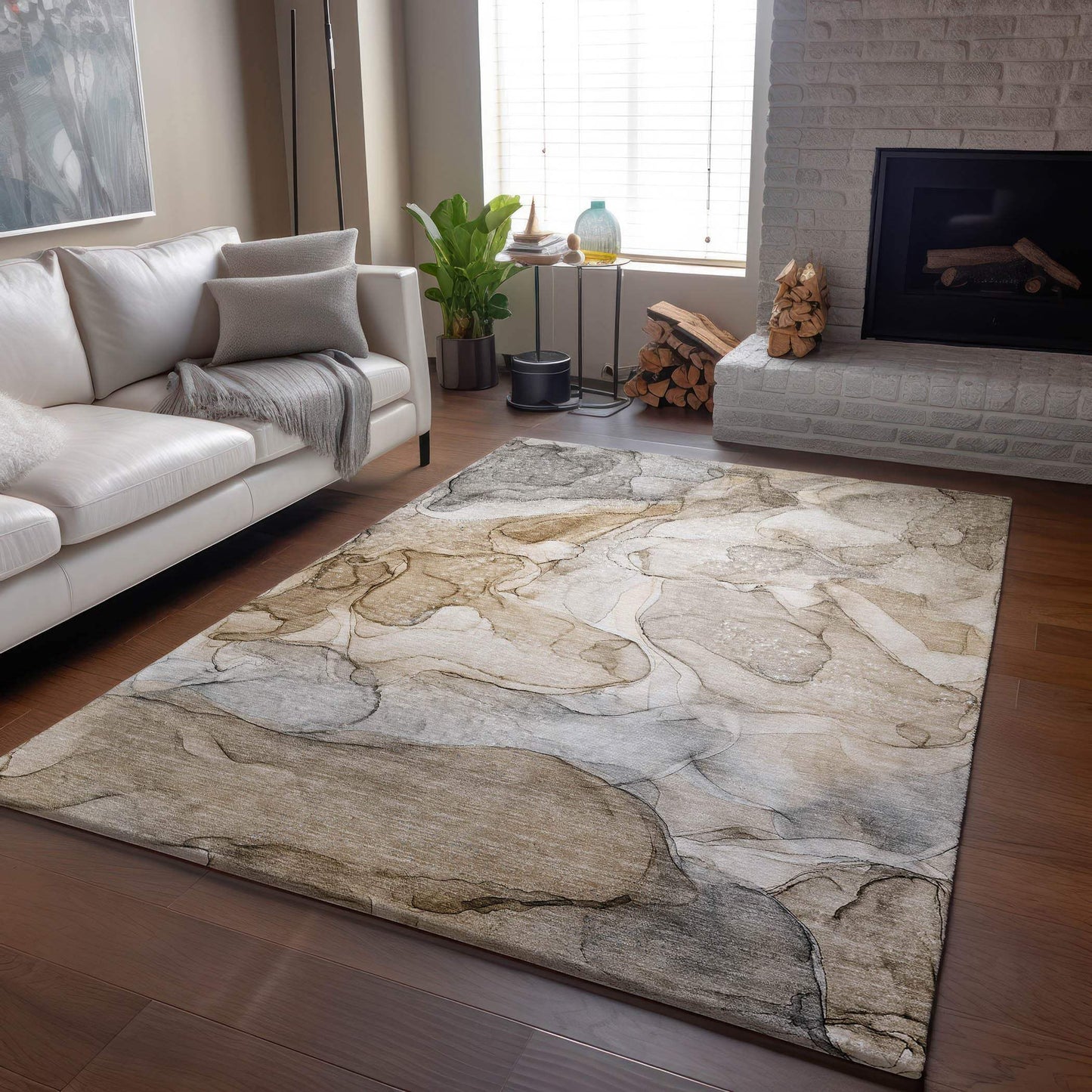 10' X 14' Beige And Ivory Abstract Washable Area Rug With UV Protection - HomeRoots - Flyclothing LLC