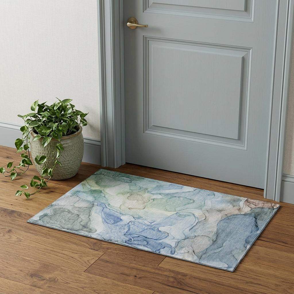 3' X 5' Blue And Ivory Abstract Washable Area Rug With UV Protection - HomeRoots - Flyclothing LLC