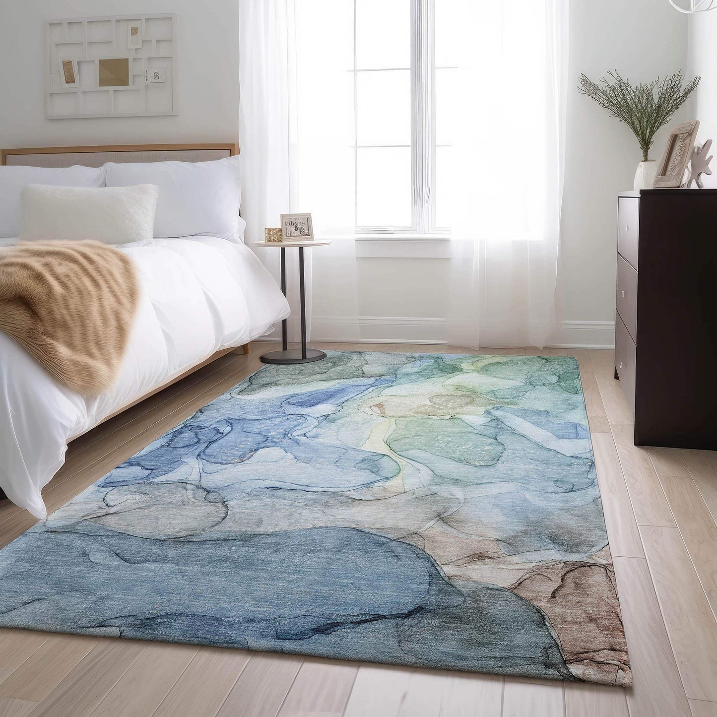 5' X 8' Blue And Ivory Abstract Washable Area Rug With UV Protection - HomeRoots - Flyclothing LLC
