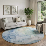 8' Blue And Ivory Abstract Washable Round Rug With UV Protection - HomeRoots - Flyclothing LLC