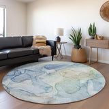 8' Blue And Ivory Abstract Washable Round Rug With UV Protection - HomeRoots - Flyclothing LLC