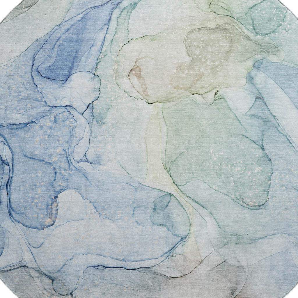 8' Blue And Ivory Abstract Washable Round Rug With UV Protection - HomeRoots - Flyclothing LLC