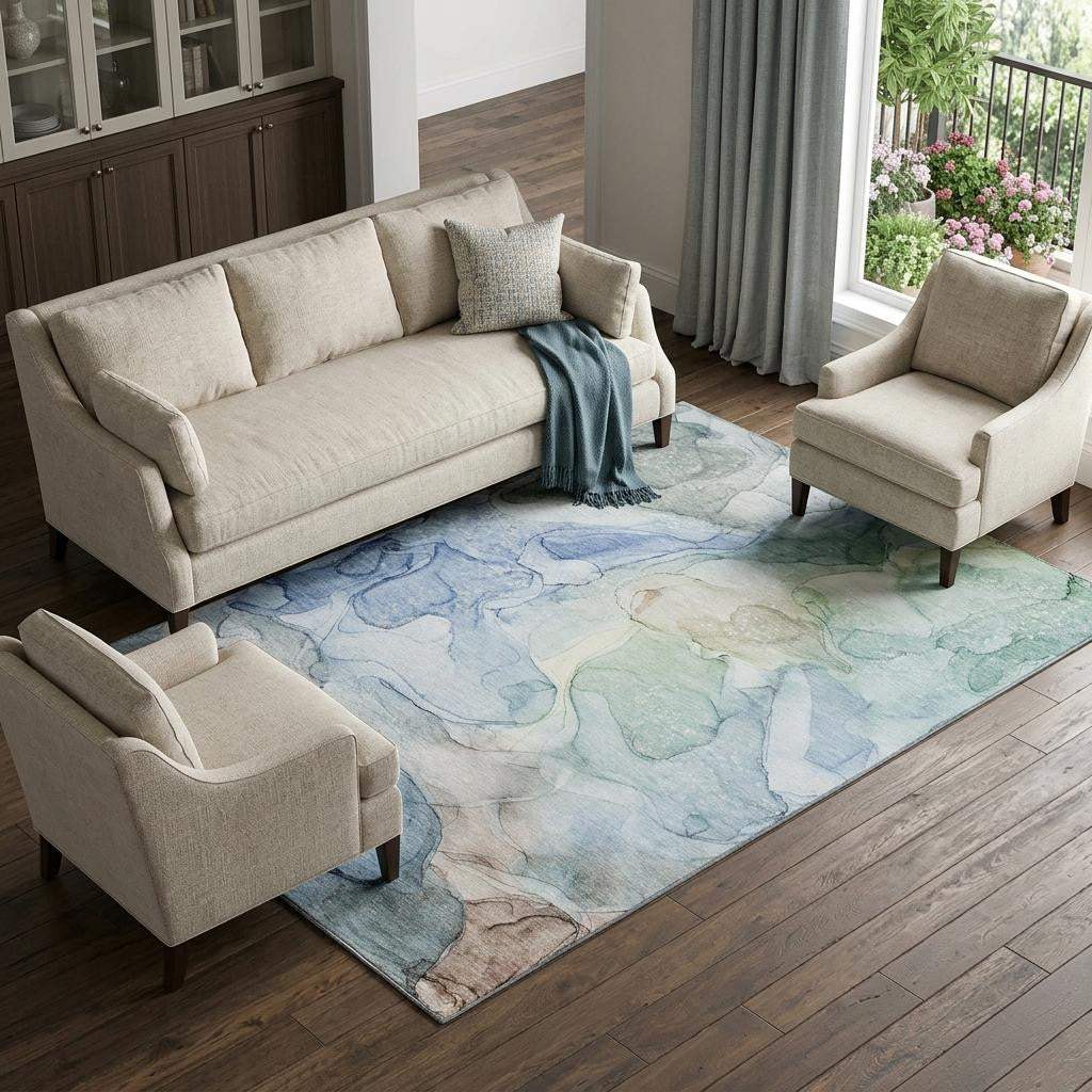 8' X 10' Blue And Ivory Abstract Washable Area Rug With UV Protection - HomeRoots - Flyclothing LLC