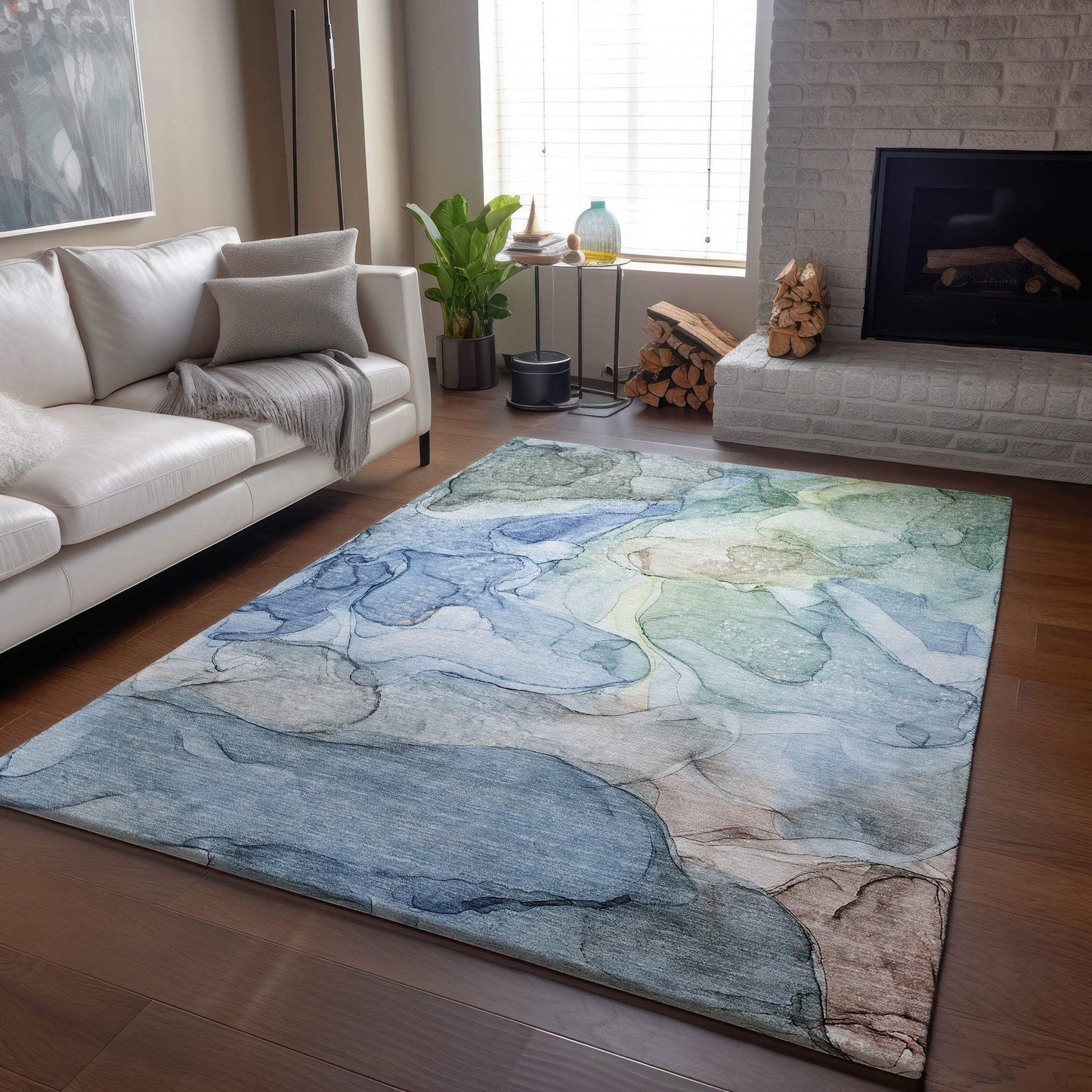 8' X 10' Blue And Ivory Abstract Washable Area Rug With UV Protection - HomeRoots - Flyclothing LLC