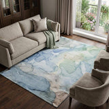 9' X 12' Blue And Ivory Abstract Washable Area Rug With UV Protection - HomeRoots - Flyclothing LLC