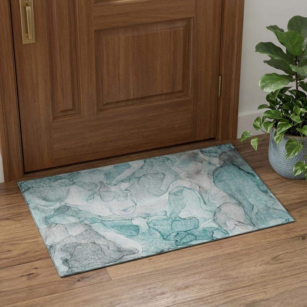 3' X 5' Teal And Ivory Abstract Washable Area Rug With UV Protection - HomeRoots - Flyclothing LLC