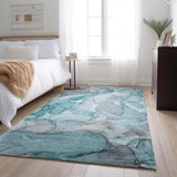 3' X 5' Teal And Ivory Abstract Washable Area Rug With UV Protection - HomeRoots - Flyclothing LLC