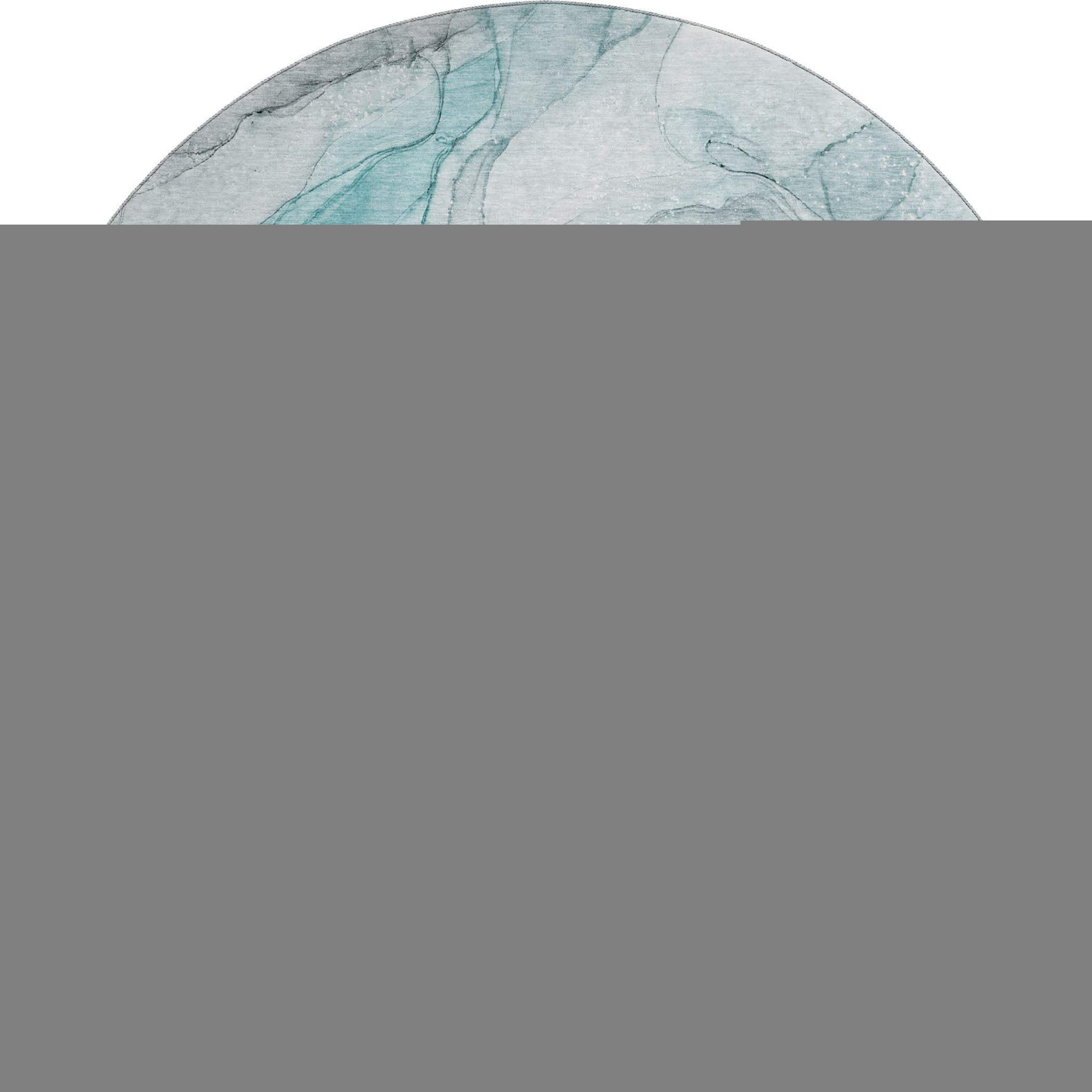 8' Teal And Ivory Abstract Washable Round Rug With UV Protection - HomeRoots - Flyclothing LLC