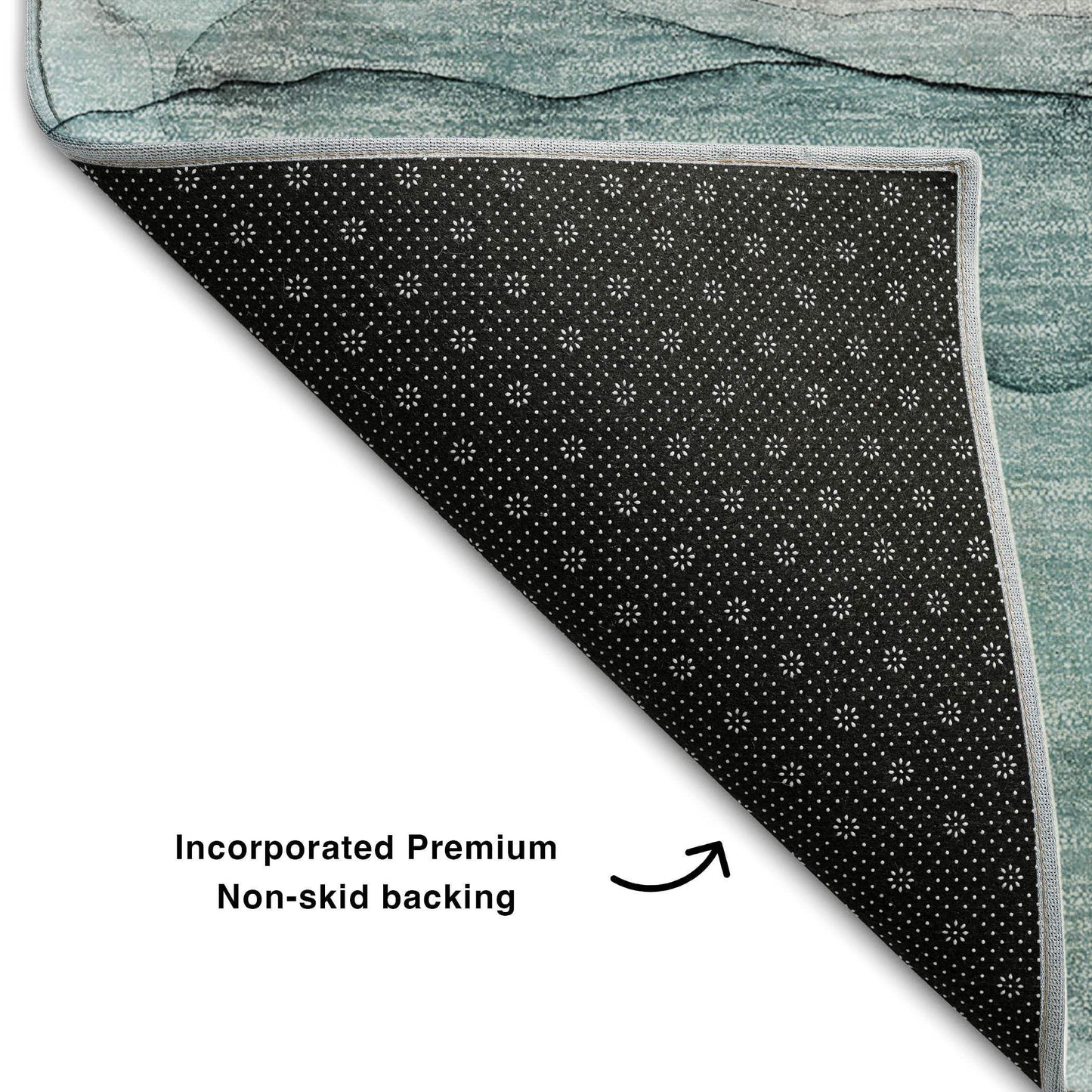 8' Teal And Ivory Abstract Washable Round Rug With UV Protection - HomeRoots - Flyclothing LLC