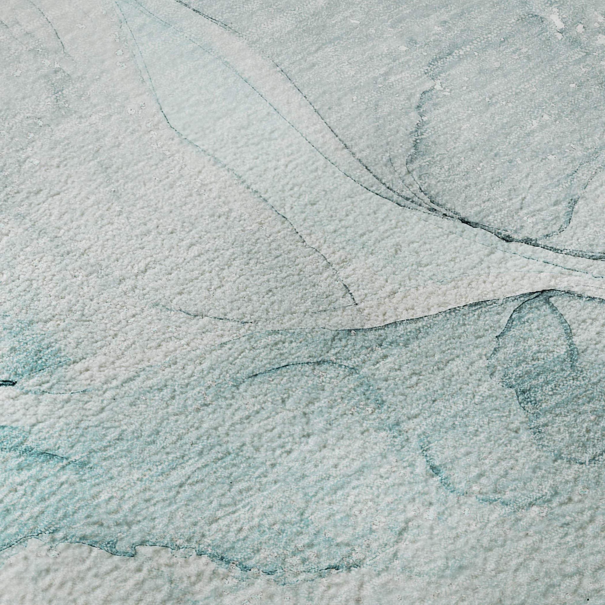 8' Teal And Ivory Abstract Washable Round Rug With UV Protection - HomeRoots - Flyclothing LLC