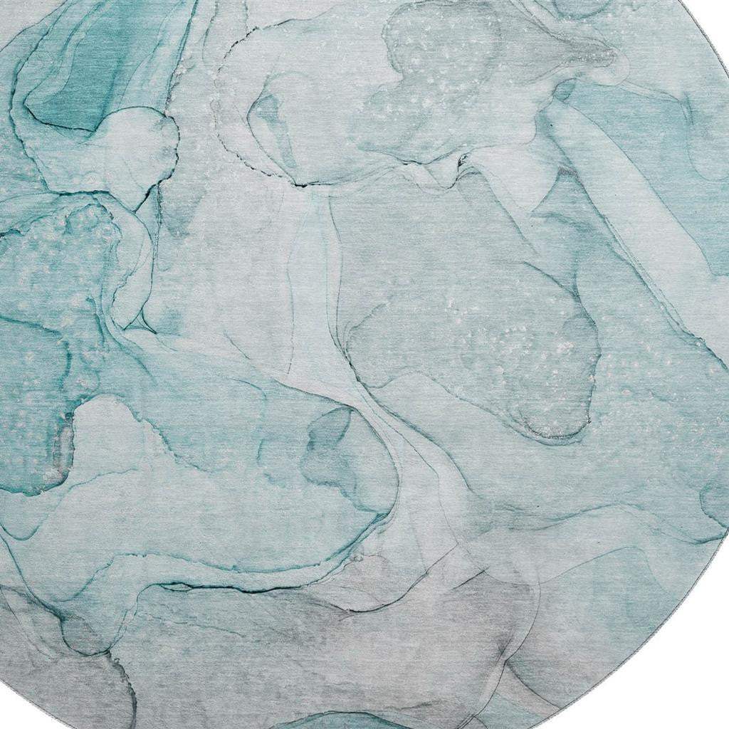 8' Teal And Ivory Abstract Washable Round Rug With UV Protection - HomeRoots - Flyclothing LLC