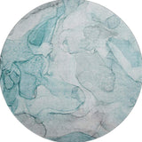 8' Teal And Ivory Abstract Washable Round Rug With UV Protection - HomeRoots - Flyclothing LLC
