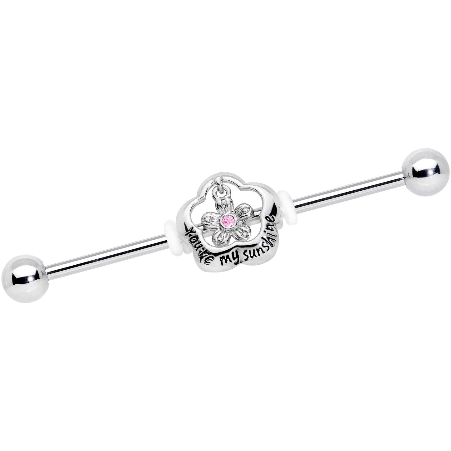 14G Pink Gem Flower My Sunshine Straight Industrial Barbell 38mm - BodyCandy - Flyclothing LLC