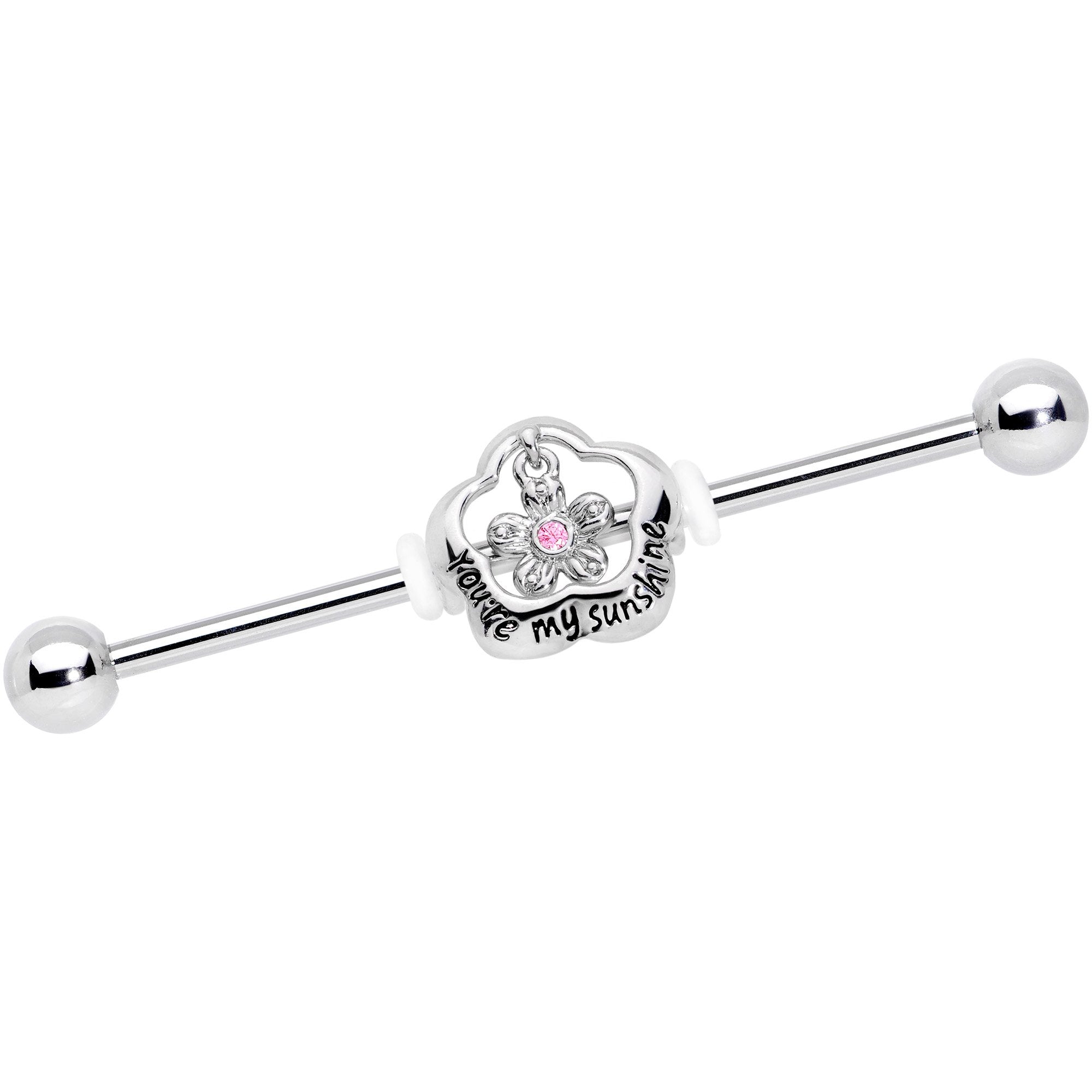 14G Pink Gem Flower My Sunshine Straight Industrial Barbell 38mm - BodyCandy - Flyclothing LLC