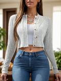 Button Up Round Neck Long Sleeve Cardigan - Trendsi