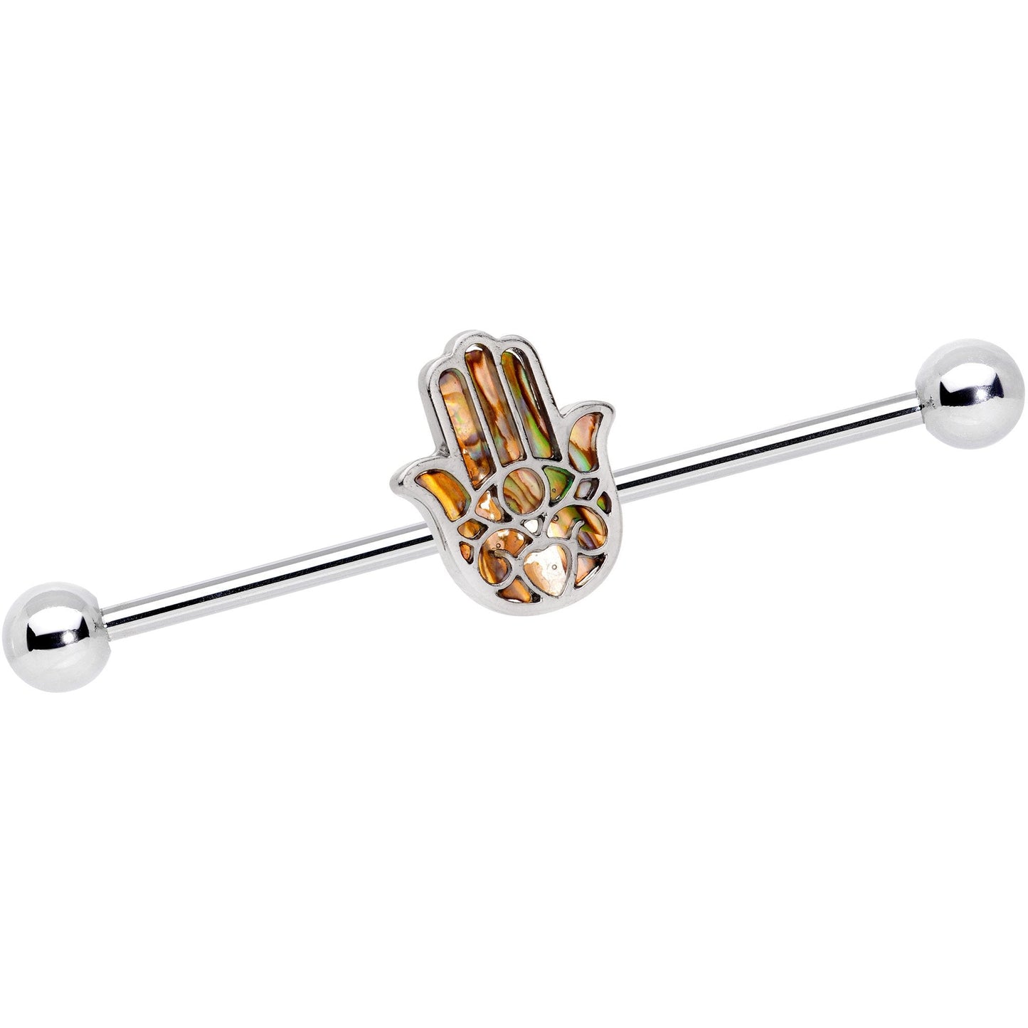 Colorful Inlay Hamsa Hand Charm Straight Industrial Barbell 38mm - BodyCandy - Flyclothing LLC