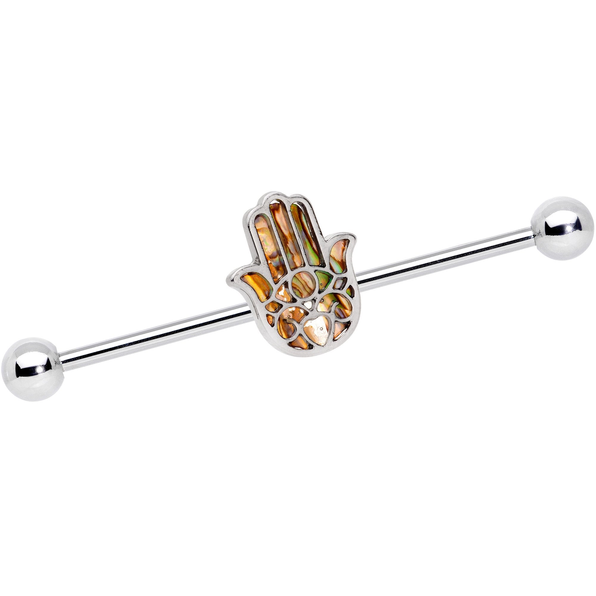 Colorful Inlay Hamsa Hand Charm Straight Industrial Barbell 38mm - BodyCandy - Flyclothing LLC
