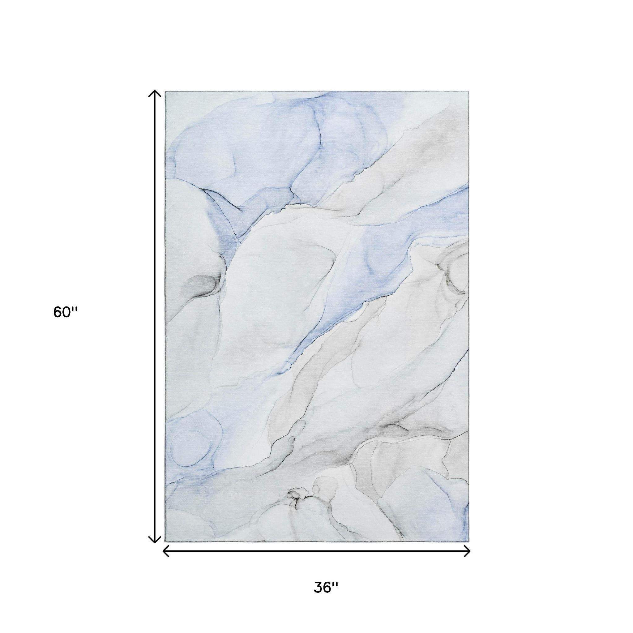 3' X 5' Blue And Ivory Abstract Washable Area Rug With UV Protection - HomeRoots - Flyclothing LLC