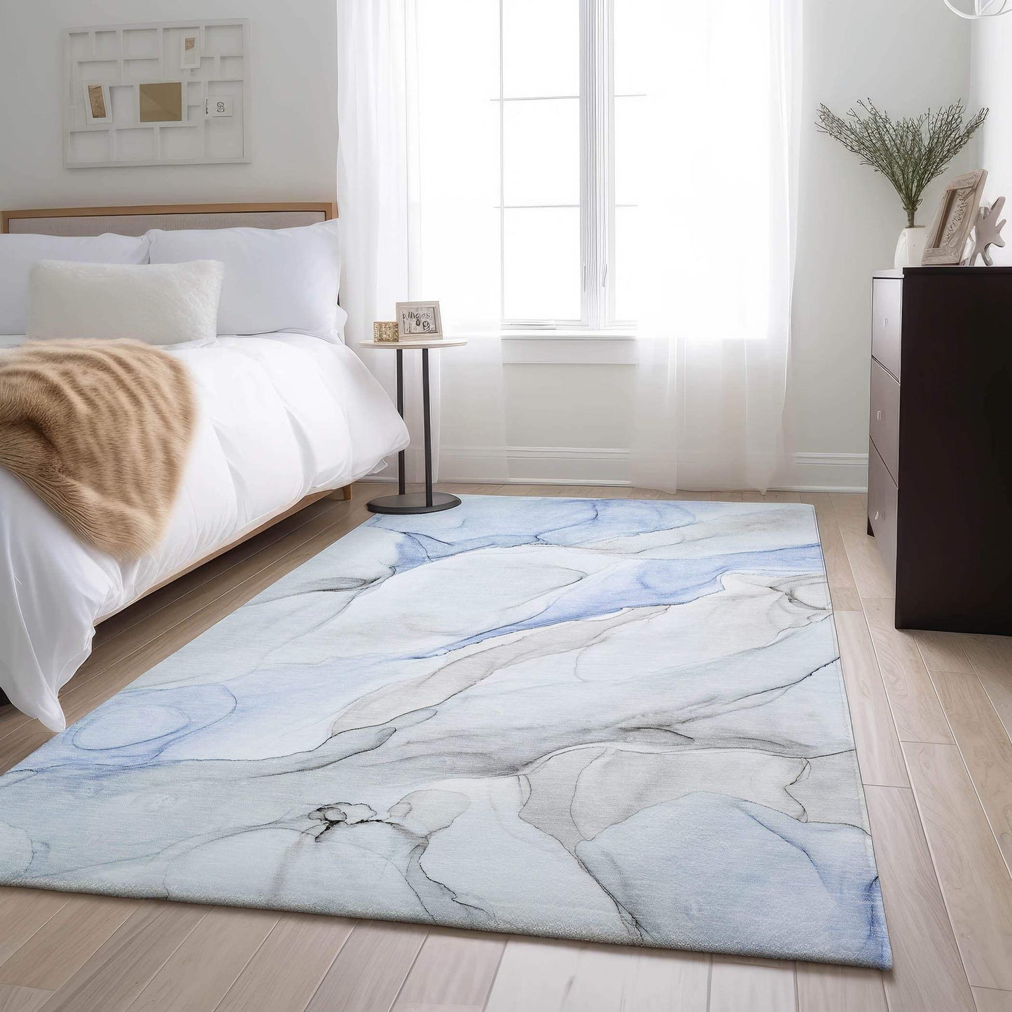 3' X 5' Blue And Ivory Abstract Washable Area Rug With UV Protection - HomeRoots - Flyclothing LLC