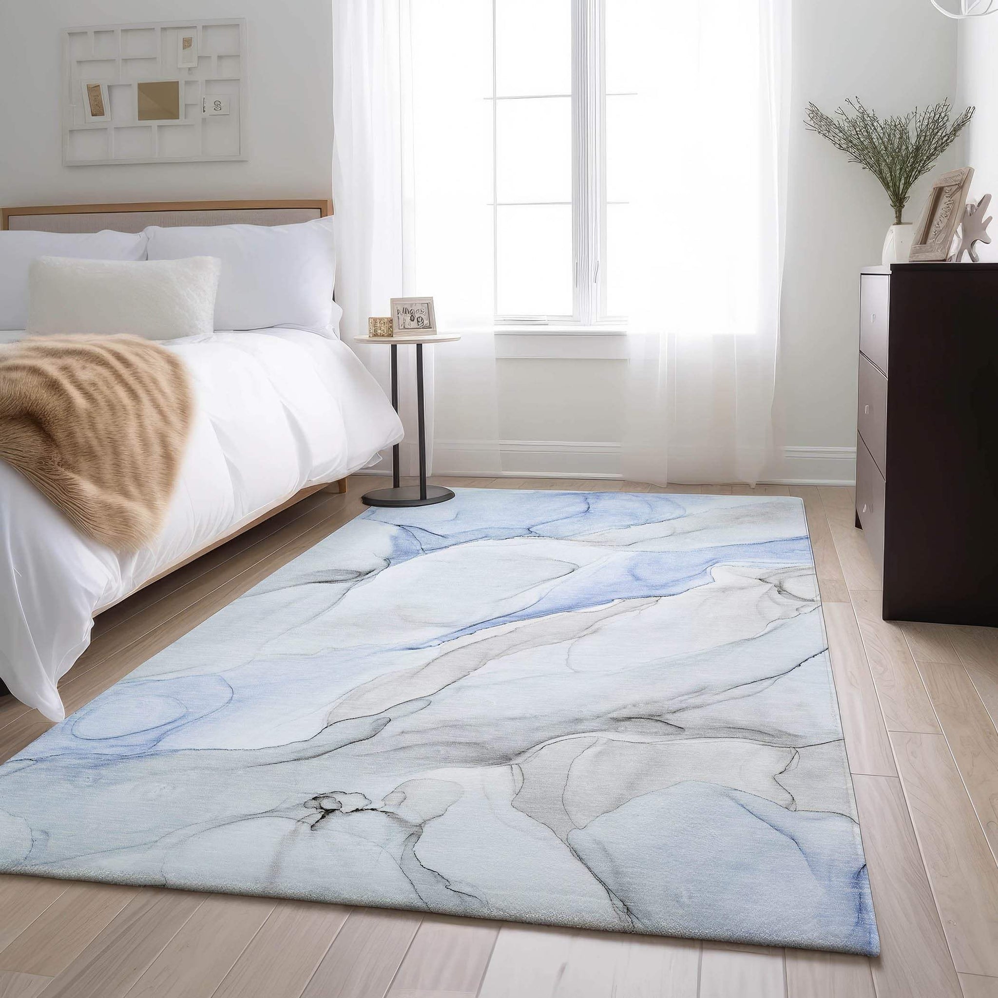 3' X 5' Blue And Ivory Abstract Washable Area Rug With UV Protection - HomeRoots - Flyclothing LLC
