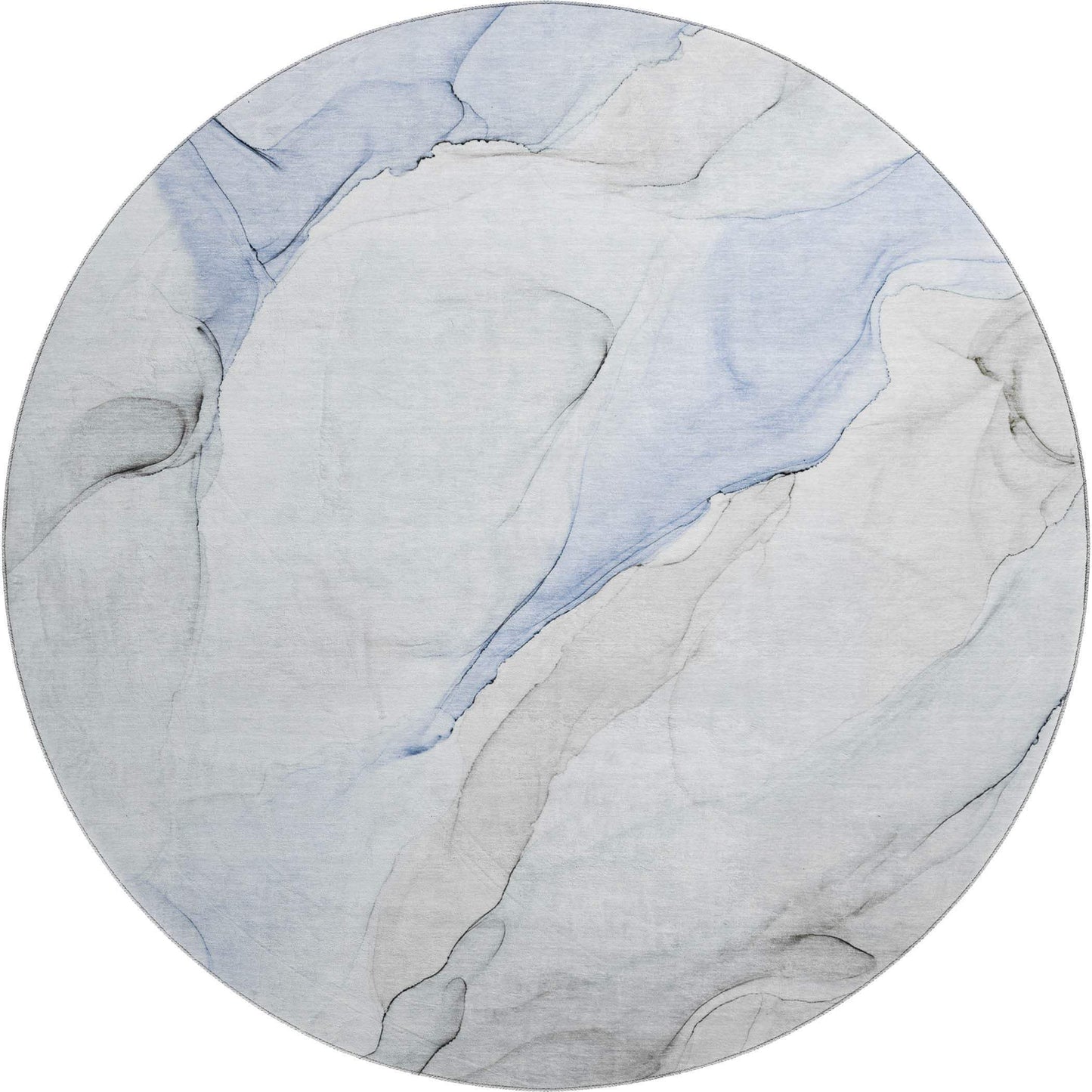 8' Blue And Ivory Abstract Washable Round Rug With UV Protection - HomeRoots - Flyclothing LLC