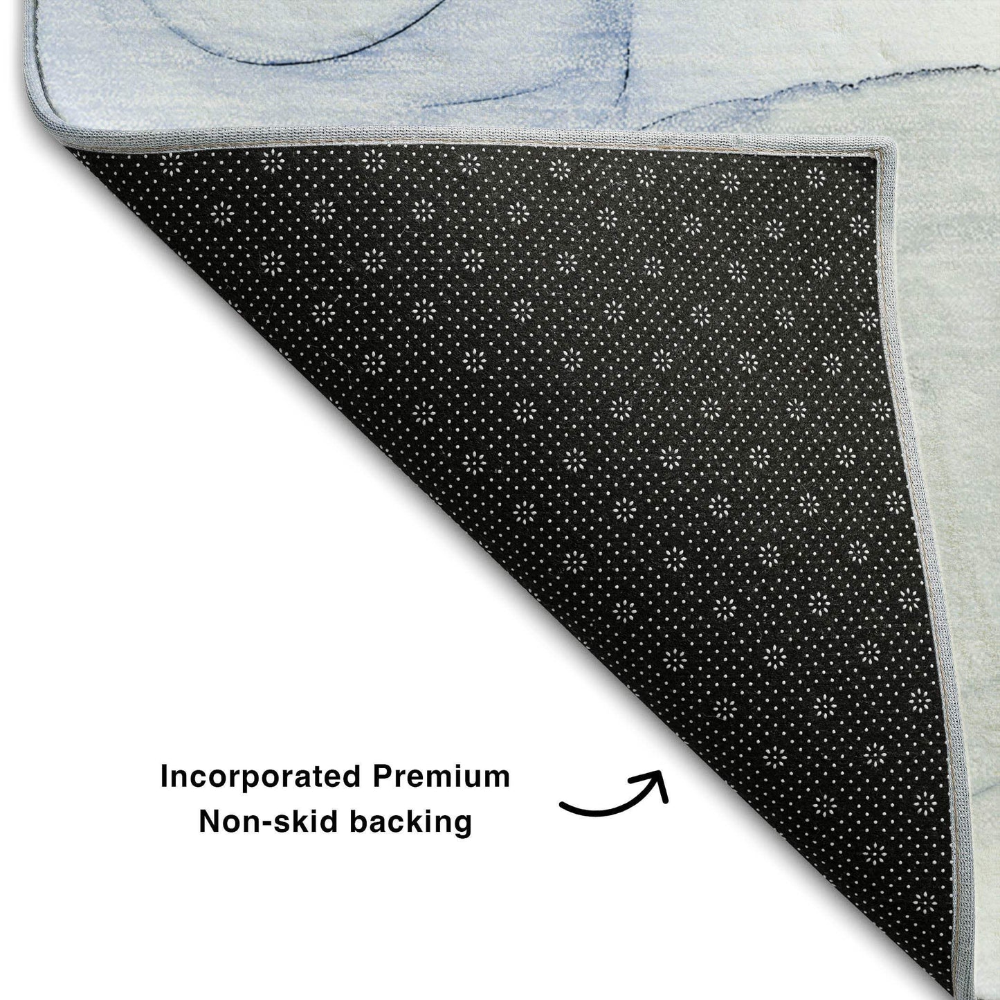 8' Blue And Ivory Abstract Washable Round Rug With UV Protection - HomeRoots - Flyclothing LLC