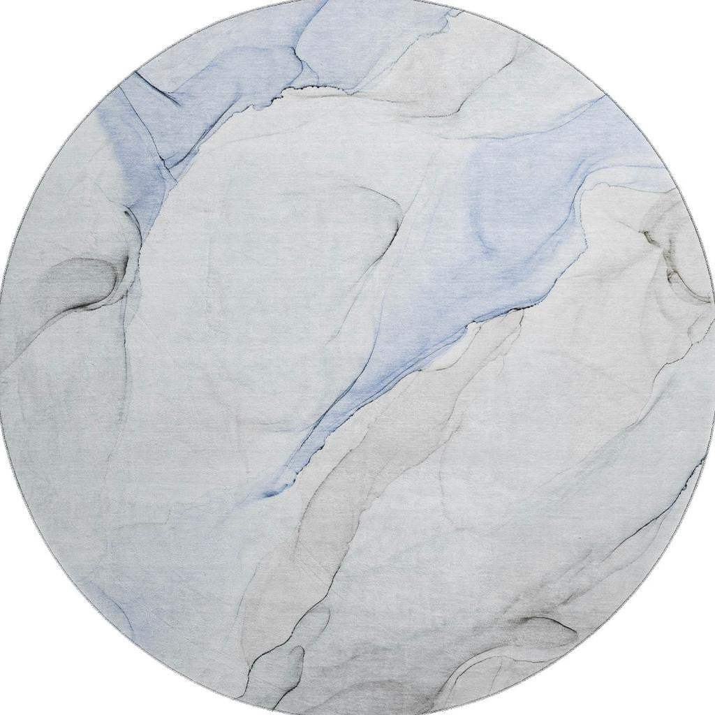 8' Blue And Ivory Abstract Washable Round Rug With UV Protection - HomeRoots - Flyclothing LLC