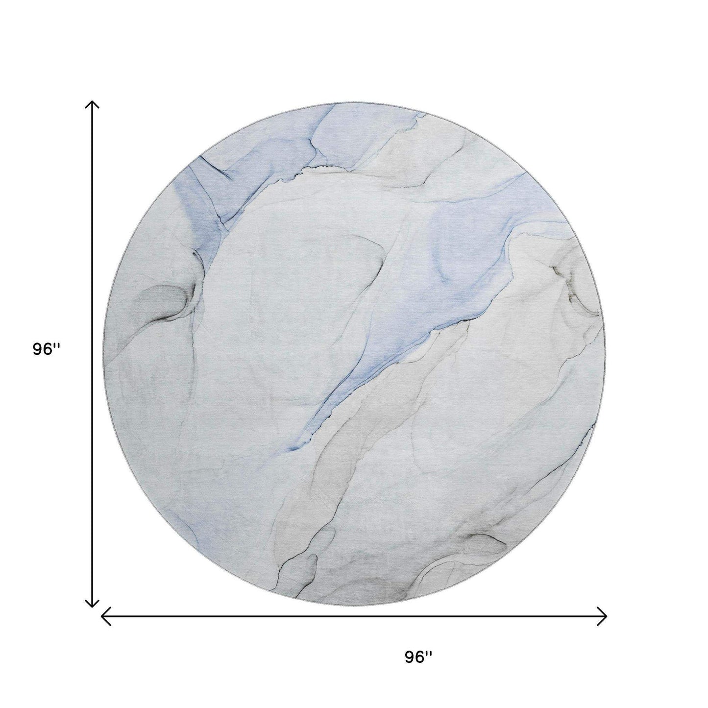 8' Blue And Ivory Abstract Washable Round Rug With UV Protection - HomeRoots - Flyclothing LLC